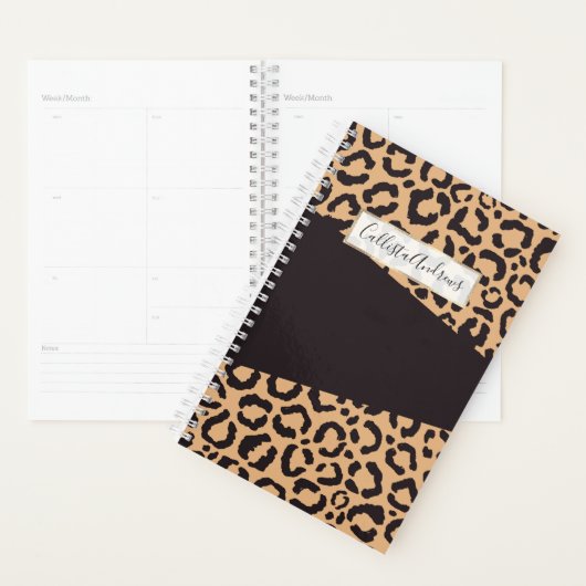 Modern Black Gold Cheetah Leopard Animal Print Planner (Display)