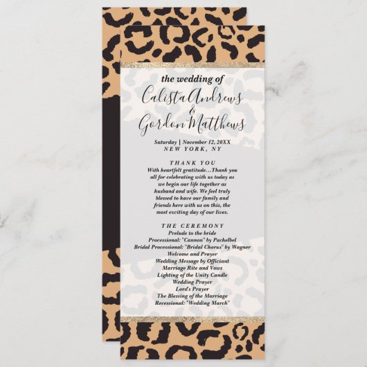 Modern Black Gold Cheetah Leopard Animal Print Programmakaart (Voorkant / Achterkant)