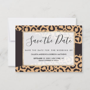 Modern Black Gold Cheetah Leopard Animal Print Save The Date