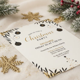 Modern Black Gold Christmas Party Invitation Kaart