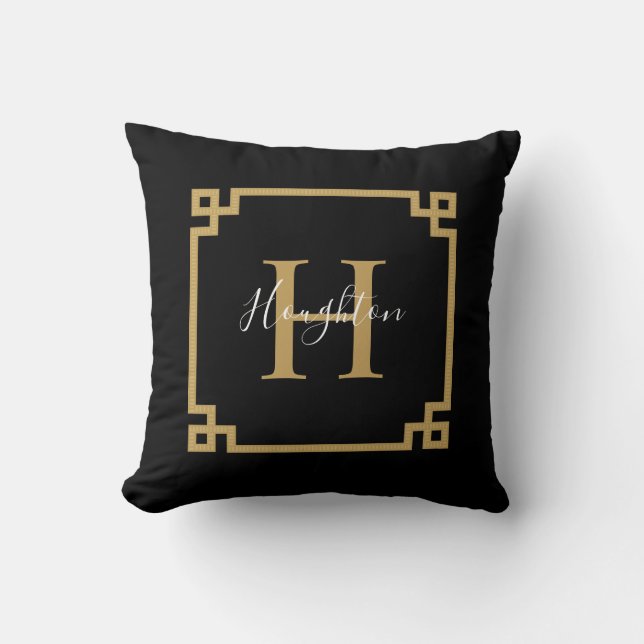 Modern Black Gold Classic Monogram Sierkussen (Voorkant)