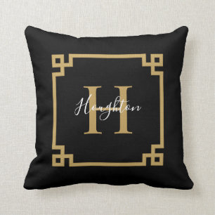 Modern Black Gold Classic Monogram Sierkussen