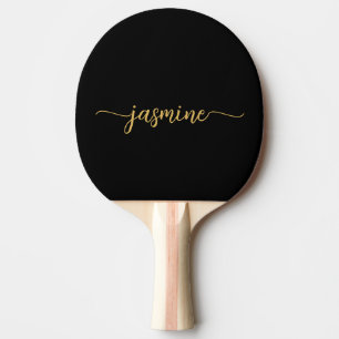 Modern Black Gold Custom Name Signature Script Tafeltennisbatje