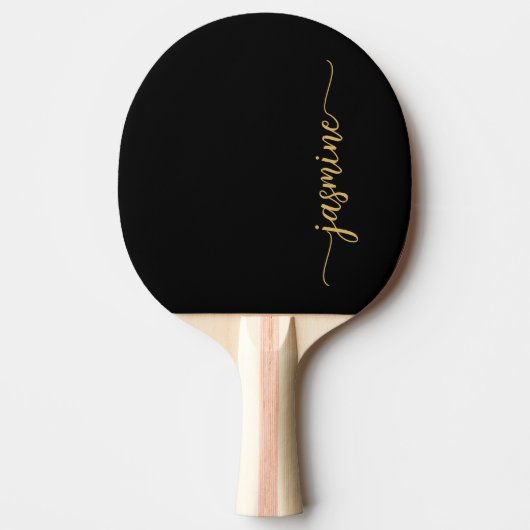Modern Black Gold Custom Name Signature Script Tafeltennisbatje (Voorkant)