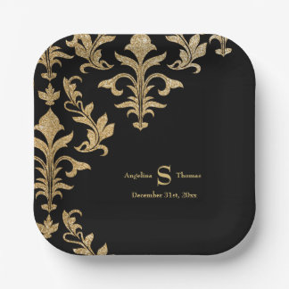Modern Black Gold Damask Wedding Reception Decor Papieren Bordje