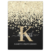 Modern Black Gold Diamond Glitter Monogrammed Klembord (Achterkant)
