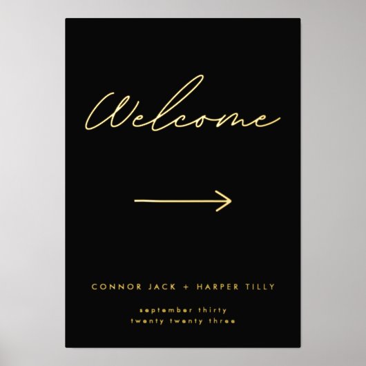 Modern Black Gold Direction Welkom Folie Afdrukken (Voorkant)