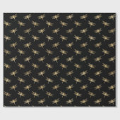 Modern Black Gold Dragonfly-patroon Cadeaupapier (Vlak)