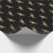 Modern Black Gold Dragonfly-patroon Cadeaupapier (Hoek)