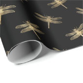 Modern Black Gold Dragonfly-patroon Cadeaupapier (Rol Hoek)