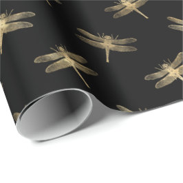 Modern Black Gold Dragonfly-patroon Cadeaupapier