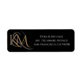 Modern Black Gold Elegant Monogram Weddenschap Etiket (Voorkant)
