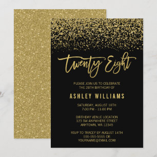 Modern Black Gold Faux Glitter 28th Birthday Kaart