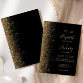 Modern Black Gold Faux Glitter Edge Wedding Kaart