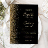 Modern Black Gold Faux Glitter Edge Wedding Kaart