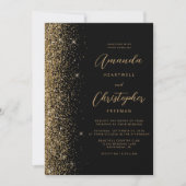 Modern Black Gold Faux Glitter Script Wedding Kaart (Voorkant)