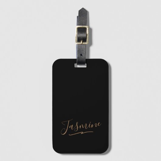 Modern Black Gold Feminine Script Name Bagagelabel (Voorkant (verticaal))
