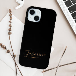Modern Black Gold Feminine Script Name iPhone 15 Case