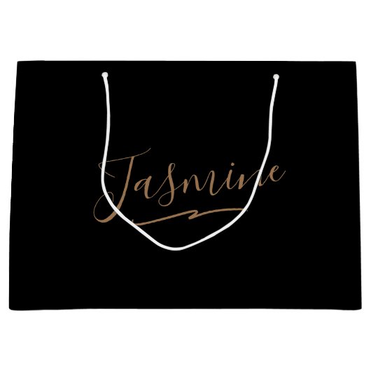 Modern Black Gold Feminine Script Name Groot Cadeauzakje (Voorkant)