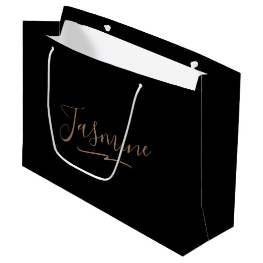 Modern Black Gold Feminine Script Name Groot Cadeauzakje (Voorkant Gekanteld)