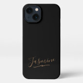 Modern Black Gold Feminine Script Name iPhone Hoesje (Achterkant)