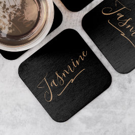 Modern Black Gold Feminine Script Name Kartonnen Onderzetters