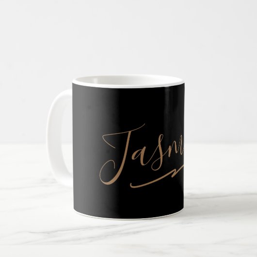 Modern Black Gold Feminine Script Name Koffiemok (Voorkant links)