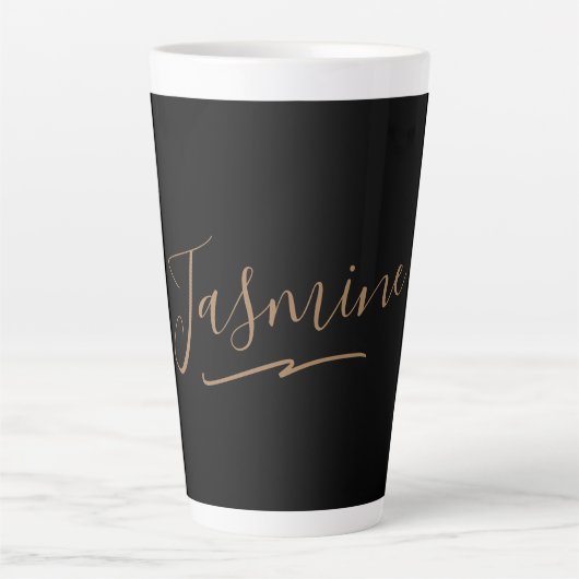 Modern Black Gold Feminine Script Name Latte Mok (Voorkant)