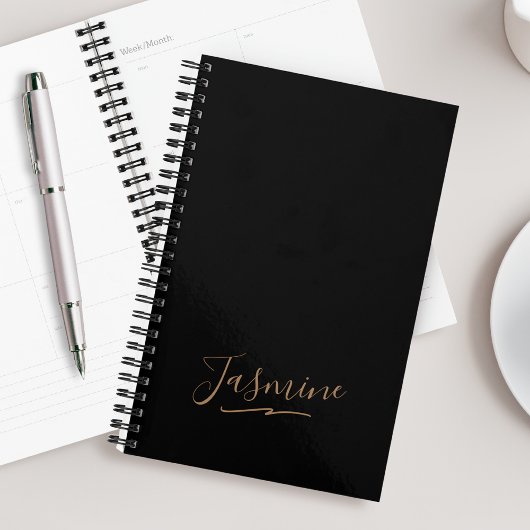 Modern Black Gold Feminine Script Name Planner