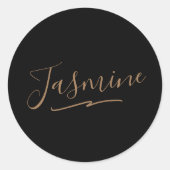 Modern Black Gold Feminine Script Name Ronde Sticker (Voorkant)