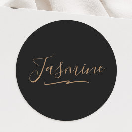 Modern Black Gold Feminine Script Name Ronde Sticker