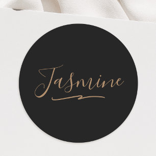 Modern Black Gold Feminine Script Name Ronde Sticker