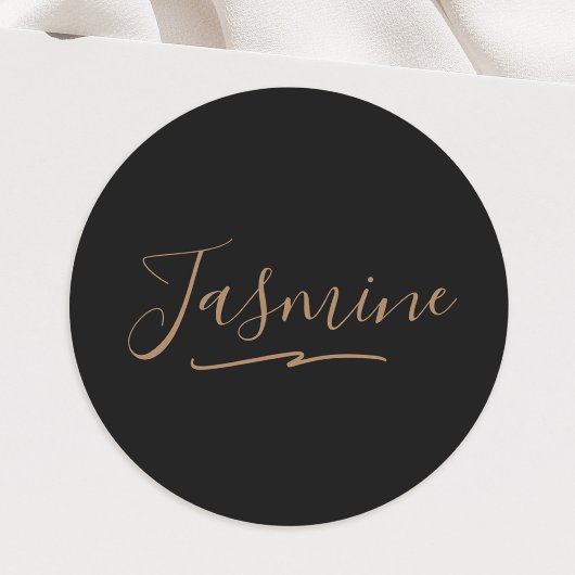 Modern Black Gold Feminine Script Name Ronde Sticker