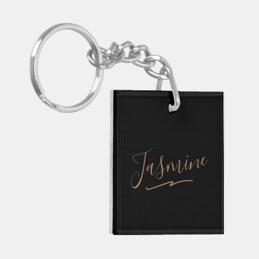 Modern Black Gold Feminine Script Name Sleutelhanger (Voorkant Links)