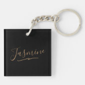 Modern Black Gold Feminine Script Name Sleutelhanger (Achterkant)