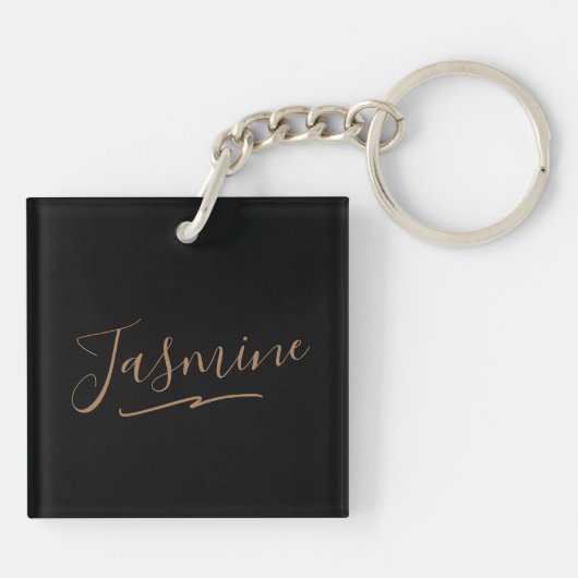 Modern Black Gold Feminine Script Name Sleutelhanger (Achterkant)