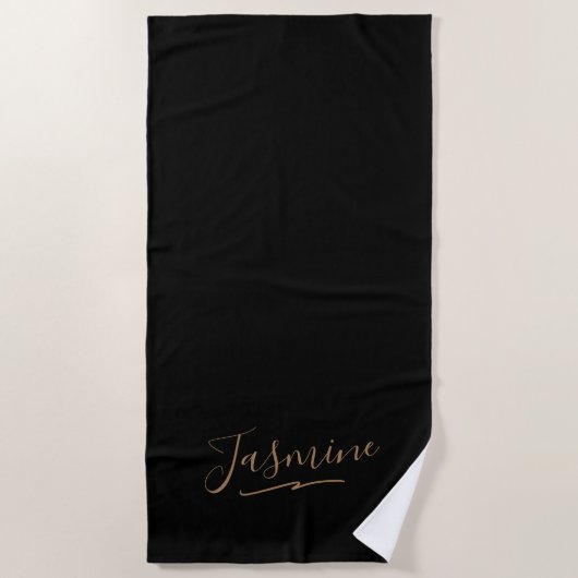 Modern Black Gold Feminine Script Name Strandlaken (Voorkant)