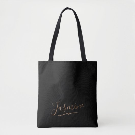 Modern Black Gold Feminine Script Name Tote Bag (Voorkant)
