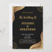 Modern Black Gold Floral Elegant Wedding Kaart (Voorkant)