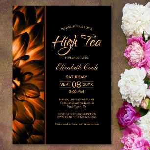 Modern Black Gold Floral High Tea Vrijgezellenfees Kaart