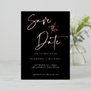 Modern Black Gold Foil Calligraphy Script Wedding Folie Uitnodiging