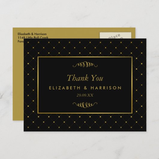 Modern Black & Gold Foil Effect Weddenschap Hartel Briefkaart (Voorkant / Achterkant)
