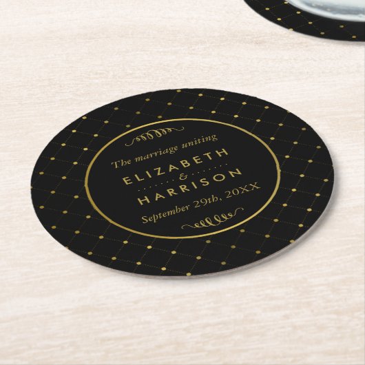 Modern Black & Gold Foil-effect Weddenschap Ronde Kartonnen Onderzetter (Gebogen)