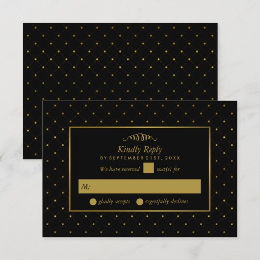 Modern Black & Gold Foil-effect Weddenschap RSVP Kaartje (Voorkant / Achterkant)