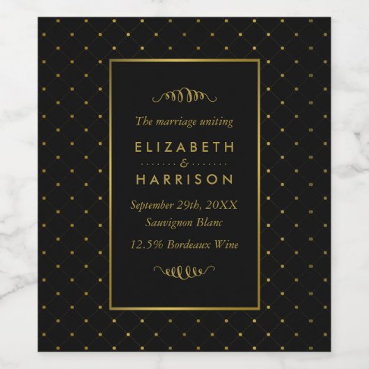 Modern Black & Gold Foil-effect Weddenschap Wijn Etiket (Enkel label)