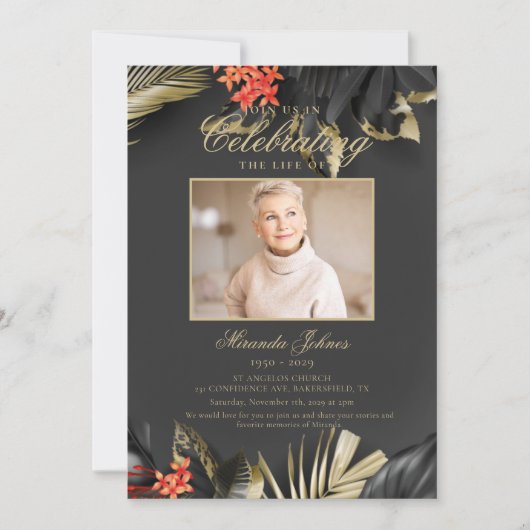 Modern Black Gold Funeral Photo Memorial Kaart (Voorkant)