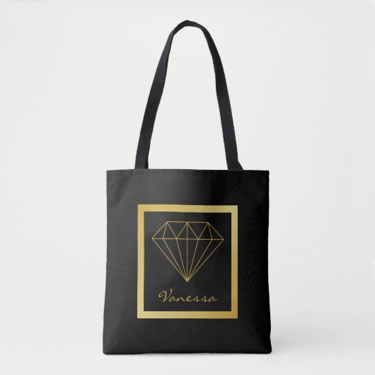 Modern Black Gold Geometric Diamond Tote Bag (Voorkant)
