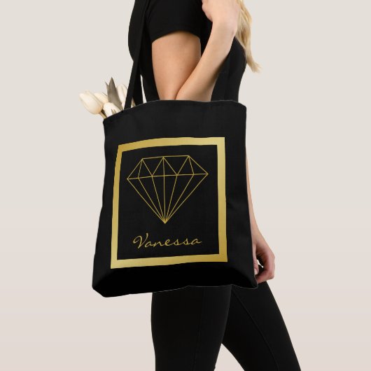 Modern Black Gold Geometric Diamond Tote Bag (Dichtbij)