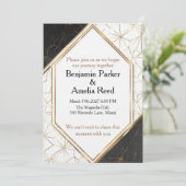 Modern Black Gold Geometric Wedding Invitation Kaart (Staand voorkant)