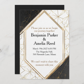 Modern Black Gold Geometric Wedding Invitation Kaart